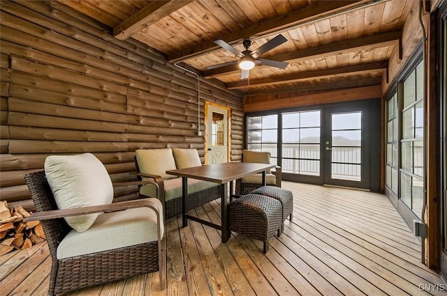 1159 Hunt Rd, Forestport, NY 13494 - sunroom / solarium featuring beamed ceiling and french doors