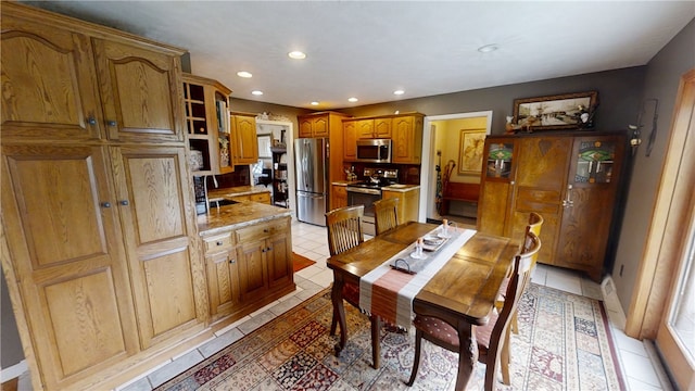 7404 Bonney Hill Rd, Hamilton, NY 13346 - dining space featuring recessed lighting, light tile patterned floors, and baseboards