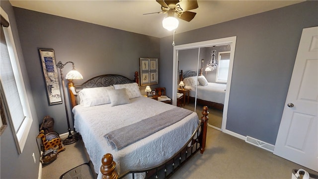 7404 Bonney Hill Rd, Hamilton, NY 13346 - carpeted bedroom with baseboards, a closet, and ceiling fan