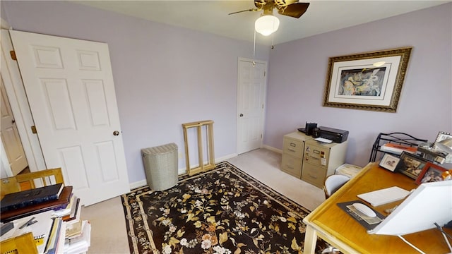 7404 Bonney Hill Rd, Hamilton, NY 13346 - carpeted home office featuring ceiling fan and baseboards