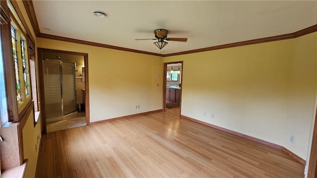746 Gospel Hill Rd, Guilford, NY 13780 - empty room featuring light wood finished floors, ceiling fan, and ornamental molding