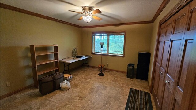 746 Gospel Hill Rd, Guilford, NY 13780 - office featuring a ceiling fan and crown molding