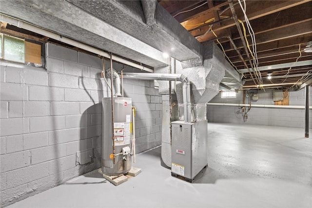 2200 W Henrietta Rd, Brighton, NY 14623 - basement featuring gas water heater, heating unit, and gas meter