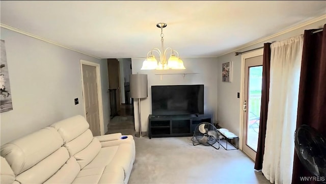 48 Presidio Pl, Amherst, NY 14221 - living area with a chandelier, light carpet, and crown molding