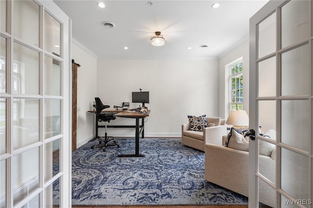 107 California Dr Unit G, Amherst, NY 14221 - office space featuring crown molding, french doors, baseboards, and recessed lighting