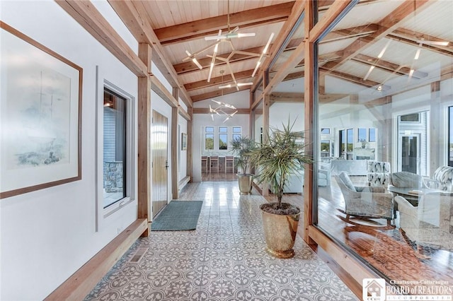 6007 Tinkertown Dr, Chautauqua, NY 14728 - hallway with wood ceiling and french doors