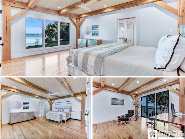 6007 Tinkertown Dr, Chautauqua, NY 14728 - bedroom with hardwood / wood-style floors, beamed ceiling, and recessed lighting