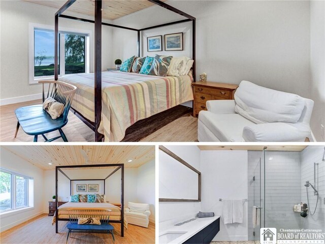 6007 Tinkertown Dr, Chautauqua, NY 14728 - bedroom with wood finished floors, baseboards, and wood ceiling