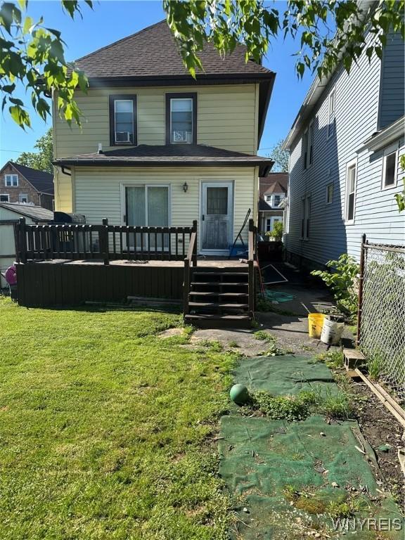 125 Spaulding St, Buffalo, NY 14220 - back of house with a wooden deck and roof with shingles