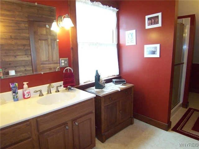 8330 Greiner Rd, Clarence, NY 14221 - bathroom featuring vanity, a shower stall, and tile patterned floors