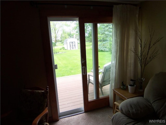 8330 Greiner Rd, Clarence, NY 14221 - doorway to outside featuring carpet flooring