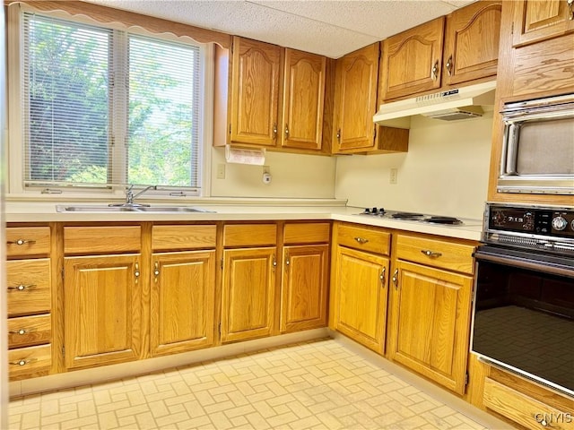 111 Spyglass Ln, Manlius, NY 13066 - kitchen with oven, under cabinet range hood, a sink, and light countertops