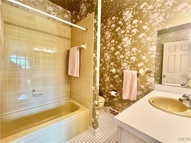 111 Spyglass Ln, Manlius, NY 13066 - bathroom with tile patterned flooring, toilet, wallpapered walls, vanity, and baseboards