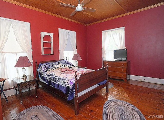 507 N Academy St, Ridgeway, NY 14103 - bedroom featuring crown molding, wood-type flooring, and ceiling fan