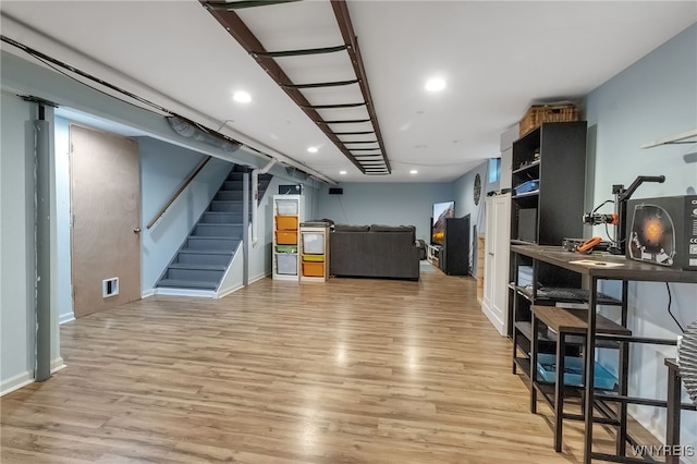 7066 E Ln, Boston, NY 14057 - living room with light wood-type flooring, stairs, and recessed lighting