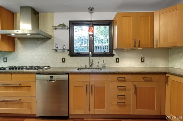7066 E Ln, Boston, NY 14057 - kitchen featuring appliances with stainless steel finishes, ventilation hood, and decorative backsplash