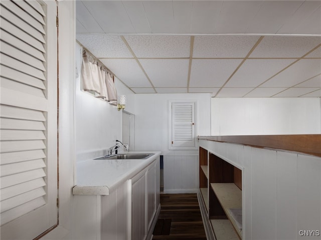 1120 Temple St, Watertown-City, NY 13601 - washroom featuring a sink, dark wood-style flooring, and a decorative wall