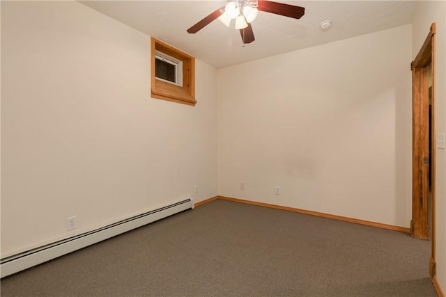 676 County Road 64, Big Flats, NY 14903 - carpeted empty room featuring a baseboard heating unit, ceiling fan, and a smoke detector