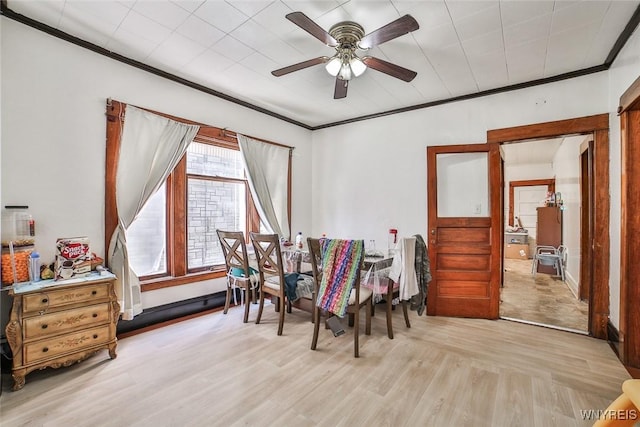 110 Saint Louis Ave, Buffalo, NY 14211 - dining area featuring wood finished floors, a ceiling fan, and ornamental molding