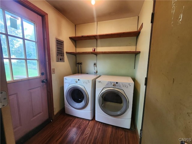 6 Heather Woods Ct, Skaneateles, NY 13152 - laundry area with independent washer and dryer and dark wood finished floors