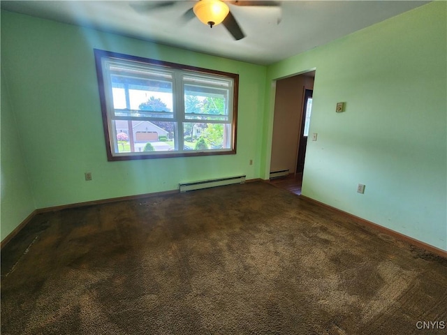 6 Heather Woods Ct, Skaneateles, NY 13152 - unfurnished room featuring baseboard heating, a ceiling fan, a baseboard radiator, and carpet