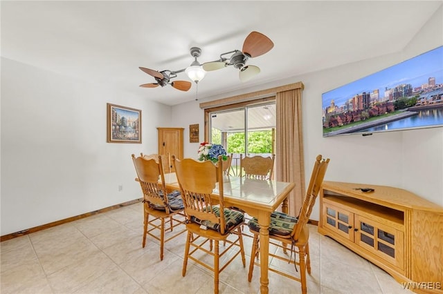 2350 Quaker Rd, Hartland, NY 14067 - dining room with ceiling fan, baseboards, light tile patterned floors, and a city view