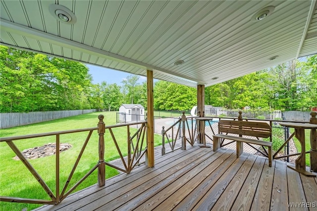 2350 Quaker Rd, Hartland, NY 14067 - wooden deck featuring view of wooded area