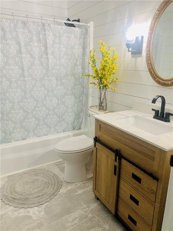 438 Hillview Ave, Southport, NY 14904 - bathroom with shower / bathtub combination with curtain, vanity, and toilet