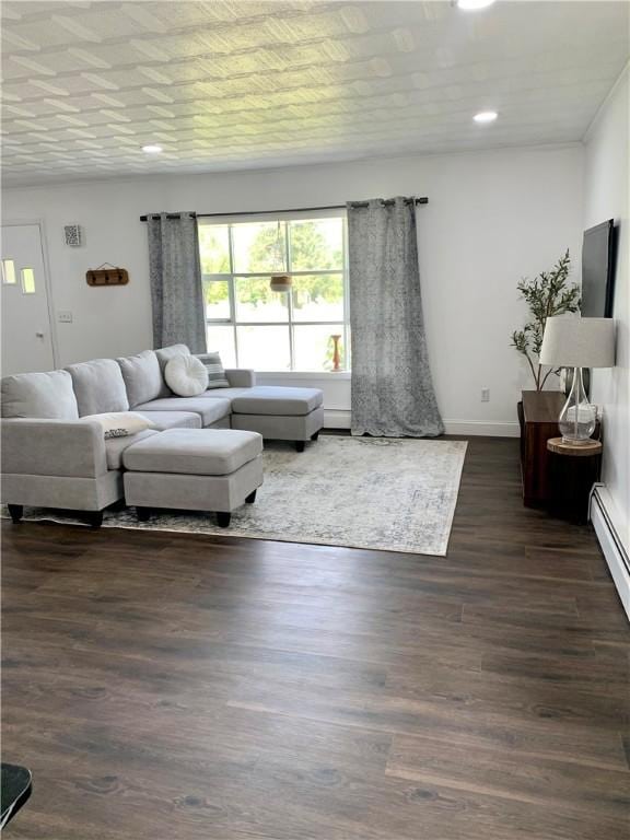 438 Hillview Ave, Southport, NY 14904 - living room with recessed lighting, dark wood-style flooring, and baseboards
