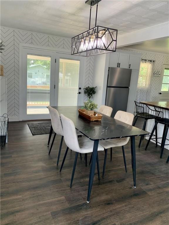 438 Hillview Ave, Southport, NY 14904 - dining space featuring wallpapered walls and dark wood-style floors