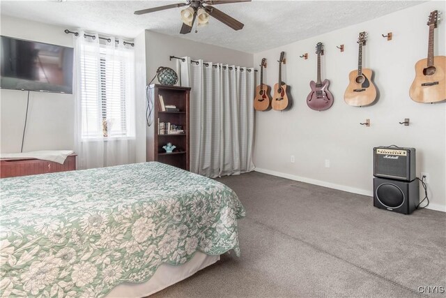 24401 Cheever Rd, Pamelia, NY 13601 - bedroom featuring carpet flooring, a textured ceiling, baseboards, and ceiling fan