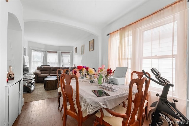 204 Crowley Ave, Buffalo, NY 14207 - dining space with arched walkways and hardwood / wood-style floors