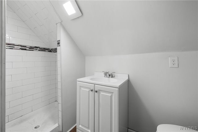 204 Crowley Ave, Buffalo, NY 14207 - full bathroom with vaulted ceiling, a stall shower, toilet, and vanity