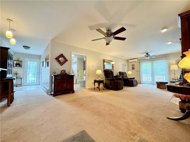 119 Park Ter, Big Flats, NY 14845 - living room with carpet, an AC wall unit, and a ceiling fan