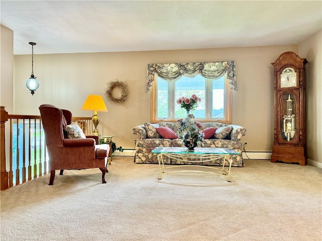 119 Park Ter, Big Flats, NY 14845 - carpeted living area with a baseboard heating unit and baseboards