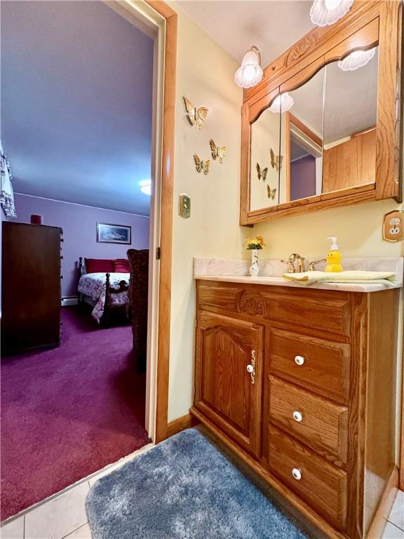 119 Park Ter, Big Flats, NY 14845 - bathroom with vanity, tile patterned floors, and a baseboard heating unit