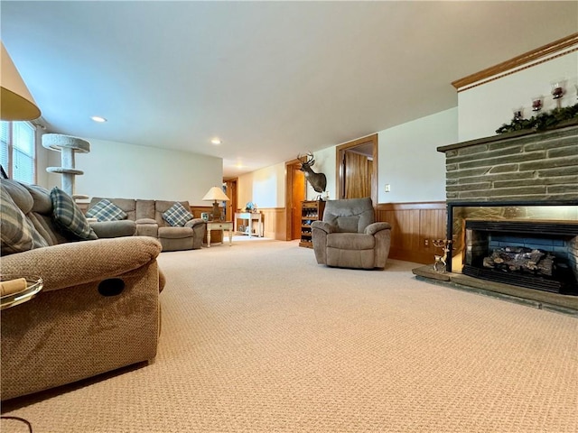119 Park Ter, Big Flats, NY 14845 - carpeted living room with a fireplace and wainscoting