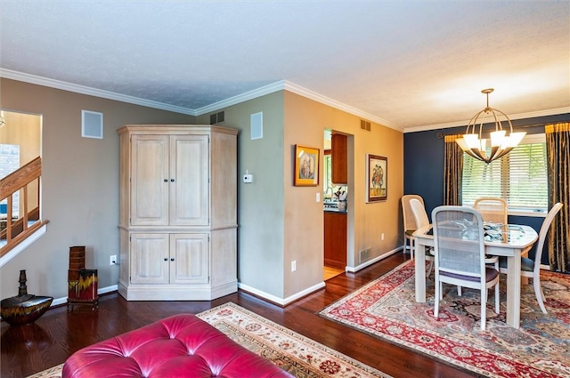41 Pond Valley Cir, Penfield, NY 14526 - dining area featuring a chandelier, wood finished floors, baseboards, ornamental molding, and stairway