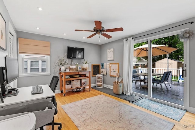 622 Stinard Ave, Syracuse, NY 13207 - home office featuring light wood-type flooring, ceiling fan, recessed lighting, and baseboards