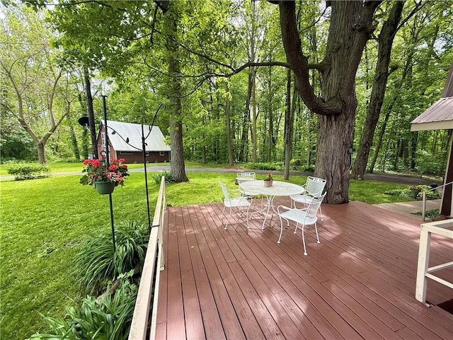 1476 Grange Hall Rd, Junius, NY 14532 - wooden terrace featuring a yard and outdoor dining area
