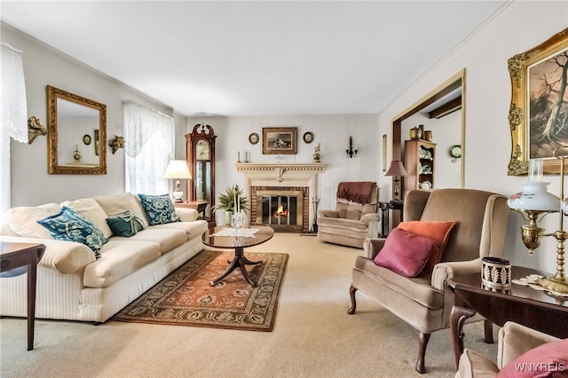 131 Idlewood Dr, Aurora, NY 14127 - living area featuring carpet floors and a brick fireplace