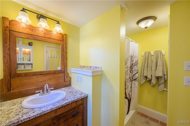 28 Bridge St, Albion, NY 13302 - bathroom featuring vanity, a shower with curtain, and baseboards