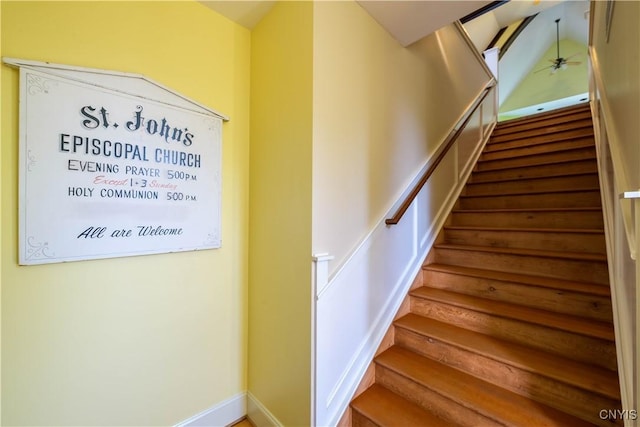28 Bridge St, Albion, NY 13302 - stairway featuring ceiling fan
