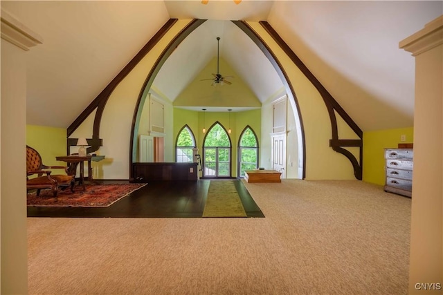 28 Bridge St, Albion, NY 13302 - carpeted foyer featuring a ceiling fan and high vaulted ceiling