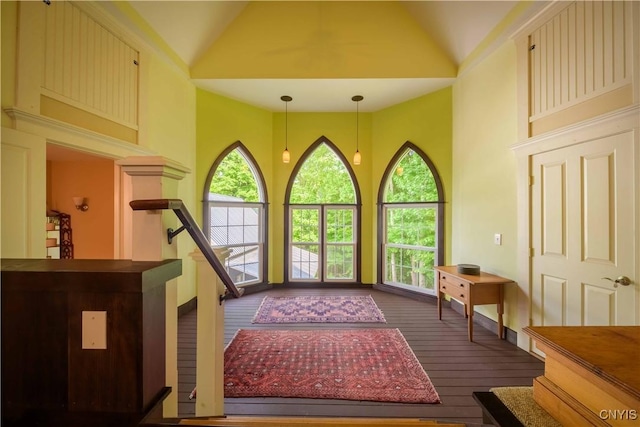 28 Bridge St, Albion, NY 13302 - entryway with high vaulted ceiling and wood-type flooring
