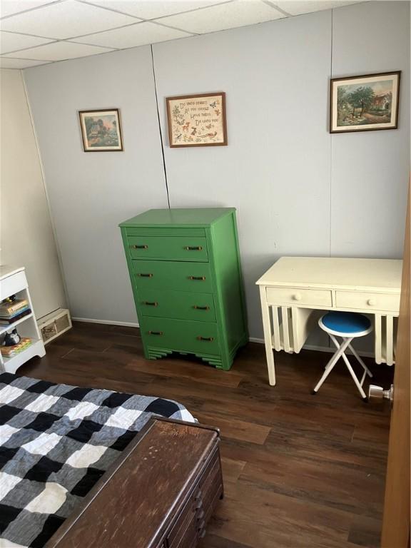 33 Hardy Hill Rd, Andover, NY 14806 - home office featuring dark wood finished floors, baseboards, and a drop ceiling