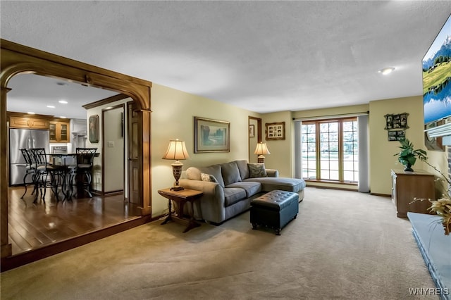 29 Brunck Rd, Lancaster, NY 14086 - living area featuring light colored carpet, a textured ceiling, and recessed lighting