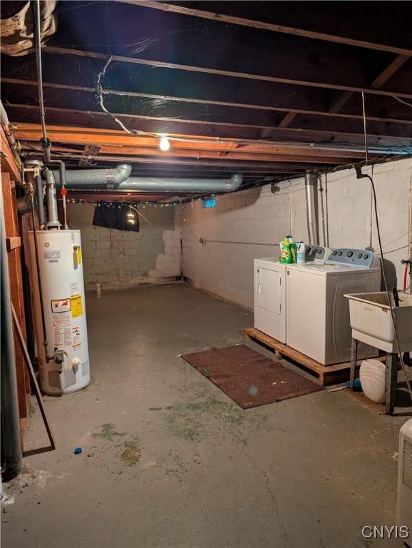 161 W Florence Ave, Syracuse, NY 13205 - unfinished below grade area with gas water heater and washing machine and dryer