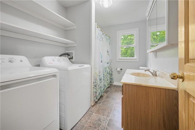 10610 State Route 7, Worcester, NY 12149 - laundry room featuring independent washer and dryer, stone finish flooring, and baseboards
