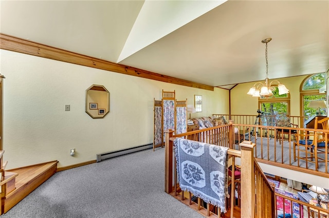 2555 County Highway 22, Richfield, NY 13439 - carpeted dining room with a baseboard radiator, a chandelier, and baseboards